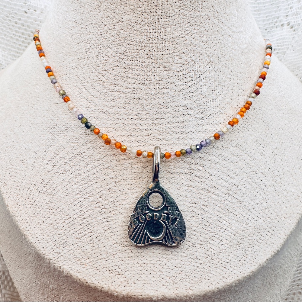 3D printed Sterling silver ouija board planchette beaded necklace handmade